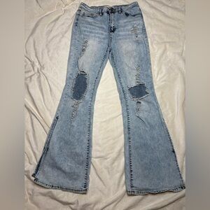 Almost Famous Light Blue Distressed Flare Jeans